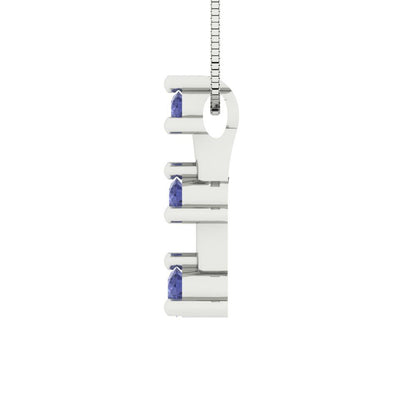 0.21 tcw Necklace Pendant - 14K White Gold Round Cut Charm Tanzanite - Adjustable Length - 15in Box Chain to 18in