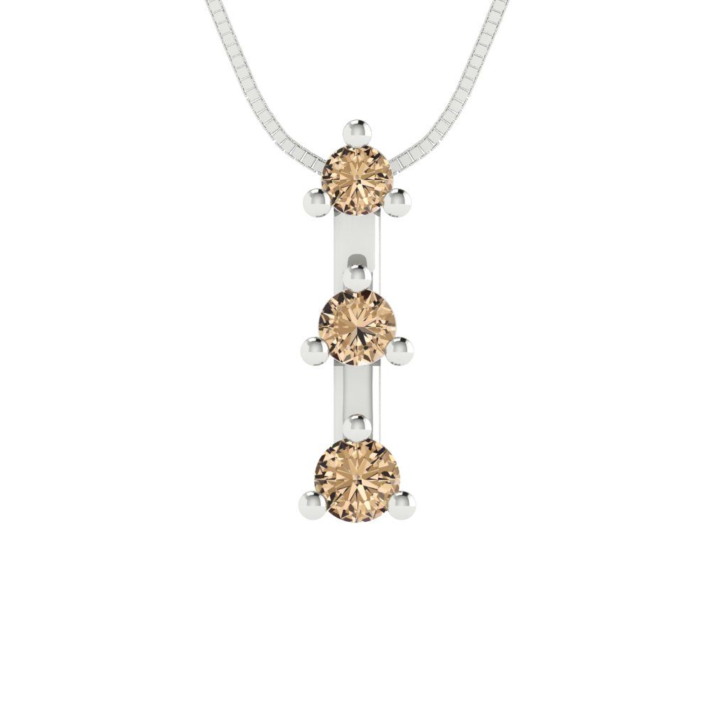 0.21 tcw Necklace Pendant - 14K White Gold Round Cut Charm Yellow Moissanite - Adjustable Length - 15in Box Chain to 18in