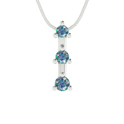 0.21 tcw Necklace Pendant - 14K White Gold Round Cut Charm Blue Moissanite - Adjustable Length - 15in Box Chain to 18in