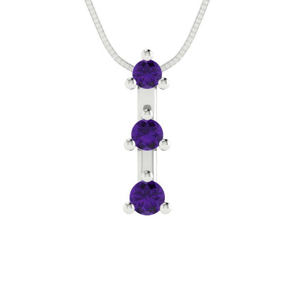 0.21 tcw Necklace Pendant - 14K White Gold Round Cut Charm Amethyst - Adjustable Length - 15in Box Chain to 18in