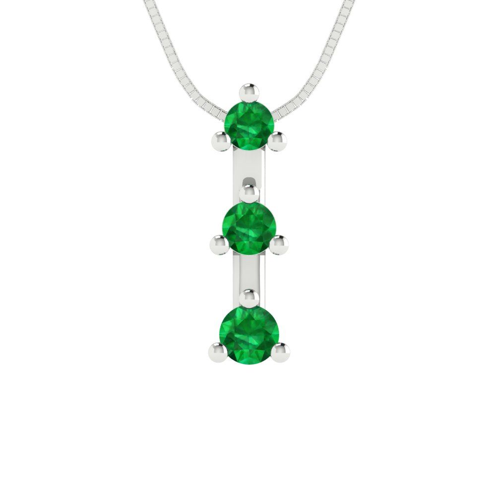 0.21cttw Round Cut Emerald Gold-Plated 925 Silver Pendant and 16" Box-Chain Necklace