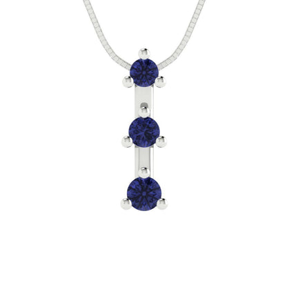 0.21 tcw Necklace Pendant - 14K White Gold Round Cut Charm Tanzanite - Adjustable Length - 15in Box Chain to 18in