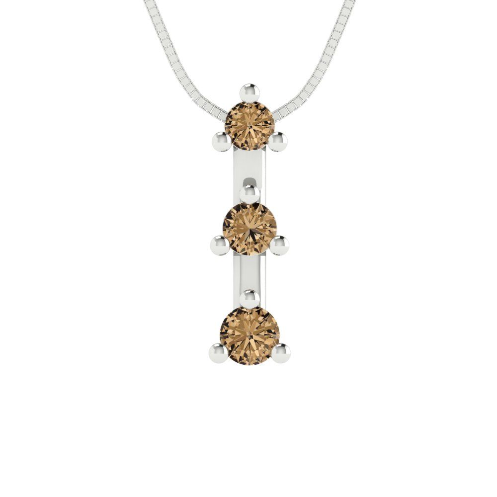 0.21 tcw Necklace Pendant - 14K White Gold Round Cut Charm Champagne - Adjustable Length - 15in Box Chain to 18in