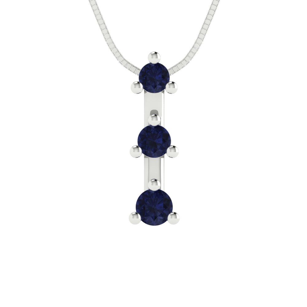 0.21 tcw Necklace Pendant - 14K White Gold Round Cut Charm Bluesapphire - Adjustable Length - 15in Box Chain to 18in