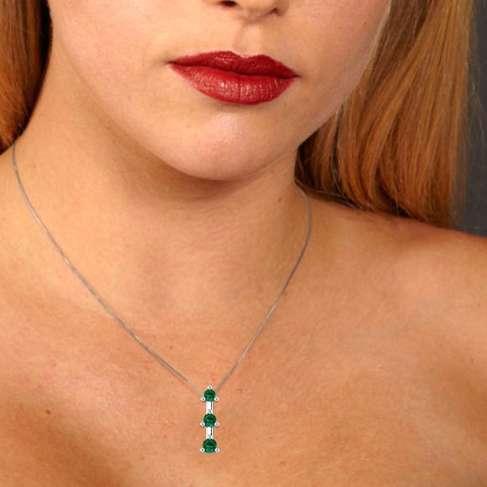 0.21cttw Round Cut Emerald Gold-Plated 925 Silver Pendant and 16" Box-Chain Necklace