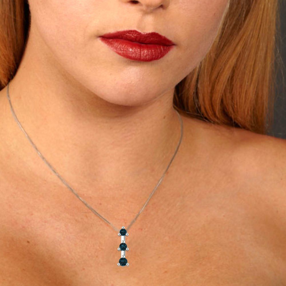 0.21 tcw Necklace Pendant - 14K White Gold Round Cut Charm London - Adjustable Length - 15in Box Chain to 18in