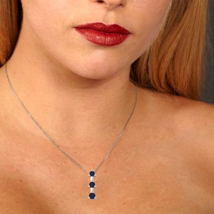 0.21cttw Round Cut Blue Sapphire Gold-Plated 925 Silver Pendant and 16" Box-Chain Necklace
