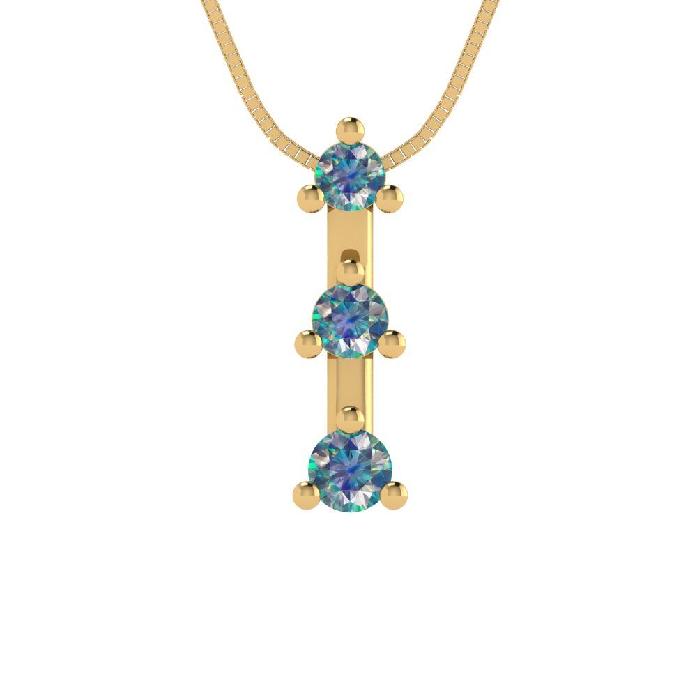 0.21 tcw Necklace Pendant - 14K White Gold Round Cut Charm Blue Moissanite - Adjustable Length - 15in Box Chain to 18in