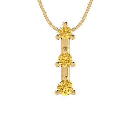 0.21 tcw Necklace Pendant - 14K White Gold Round Cut Charm Citrine - Adjustable Length - 15in Box Chain to 18in