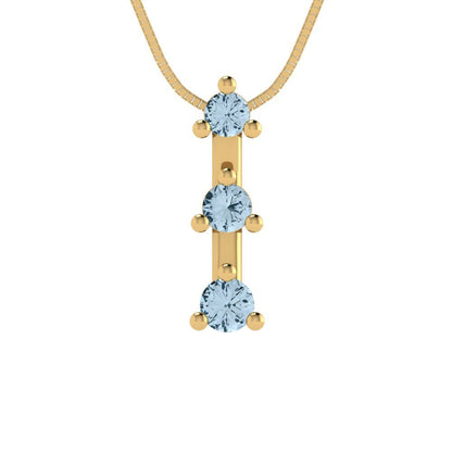 0.21 tcw Necklace Pendant - 14K White Gold Round Cut Charm Blue - Adjustable Length - 15in Box Chain to 18in