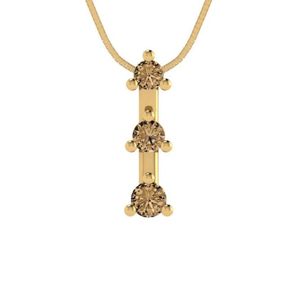 0.21 tcw Necklace Pendant - 14K White Gold Round Cut Charm Champagne - Adjustable Length - 15in Box Chain to 18in