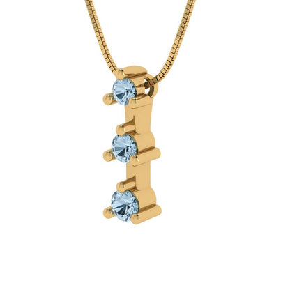 0.21 tcw Necklace Pendant - 14K White Gold Round Cut Charm Blue - Adjustable Length - 15in Box Chain to 18in