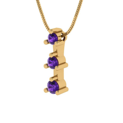 0.21 tcw Necklace Pendant - 14K White Gold Round Cut Charm Amethyst - Adjustable Length - 15in Box Chain to 18in