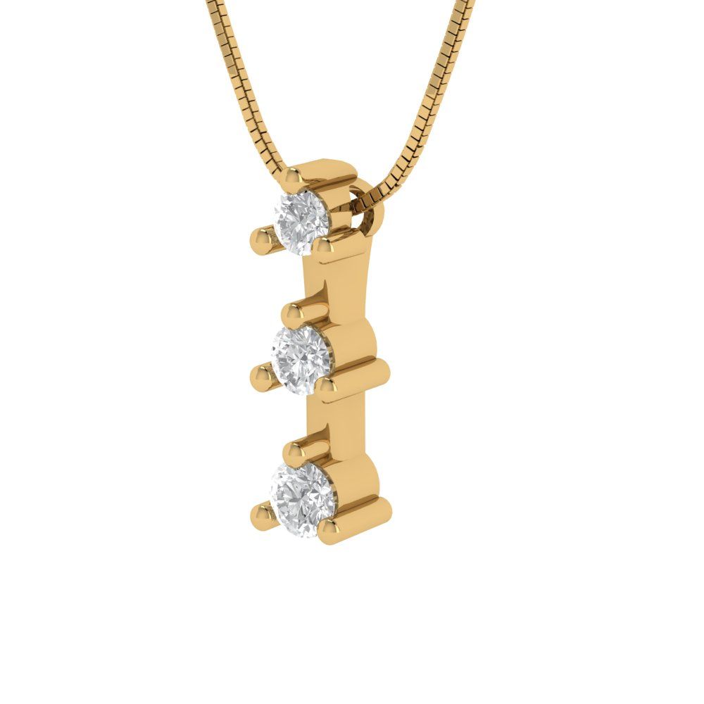 0.21 tcw Necklace Pendant - 14K White Gold Round Cut Charm Zirconia Diamond - Adjustable Length - 15in Box Chain to 18in