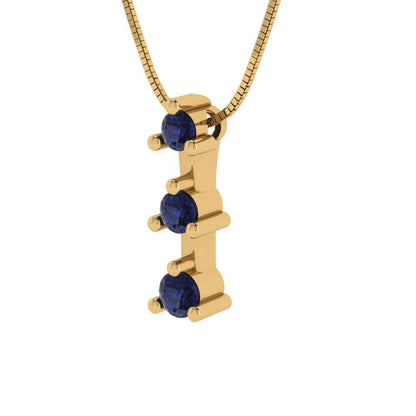 0.21cttw Round Cut Blue Sapphire Gold-Plated 925 Silver Pendant and 16" Box-Chain Necklace