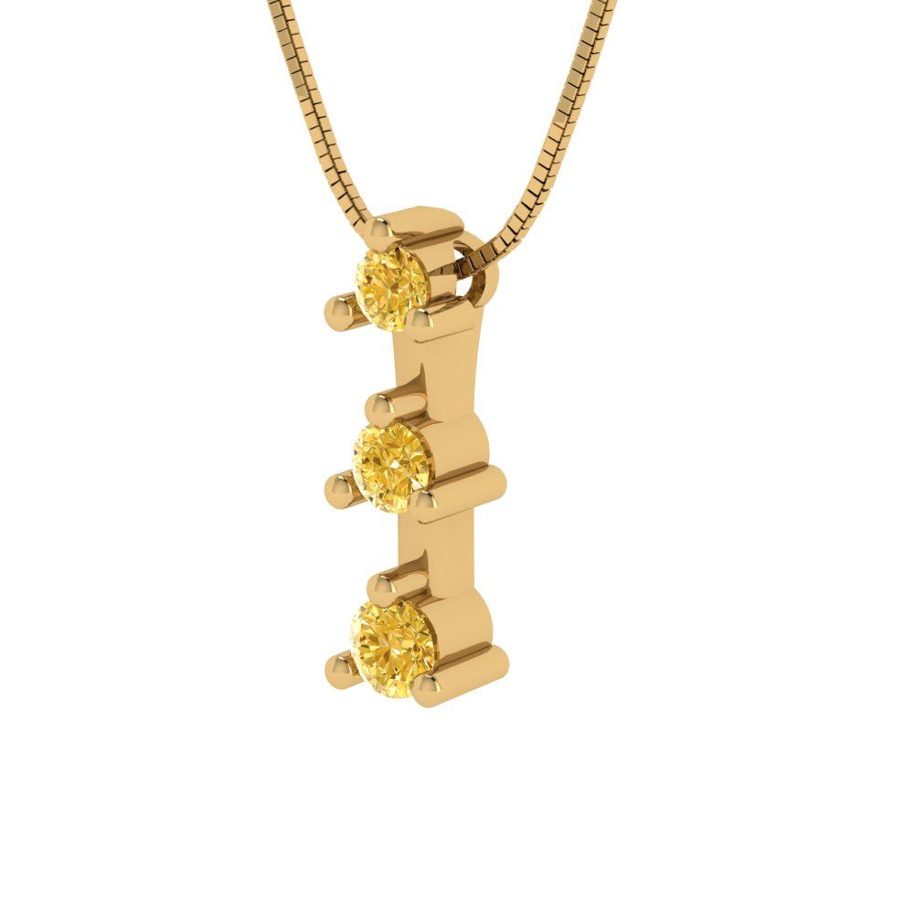 0.21 tcw Necklace Pendant - 14K White Gold Round Cut Charm Citrine - Adjustable Length - 15in Box Chain to 18in