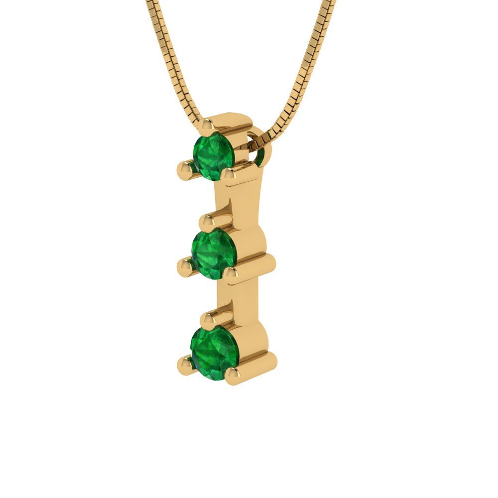 0.21cttw Round Cut Emerald Gold-Plated 925 Silver Pendant and 16" Box-Chain Necklace