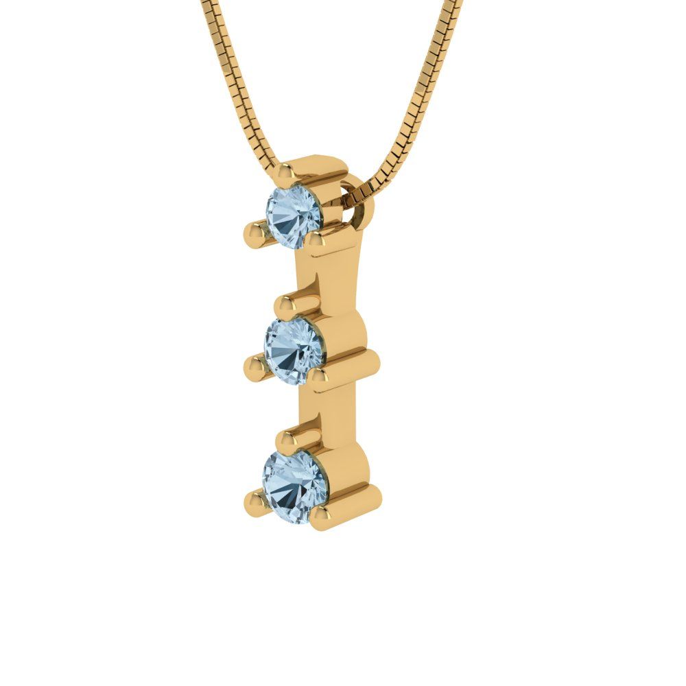 0.21cttw Round Cut Aquamarine Gold-Plated 925 Silver Pendant and 16" Box-Chain Necklace