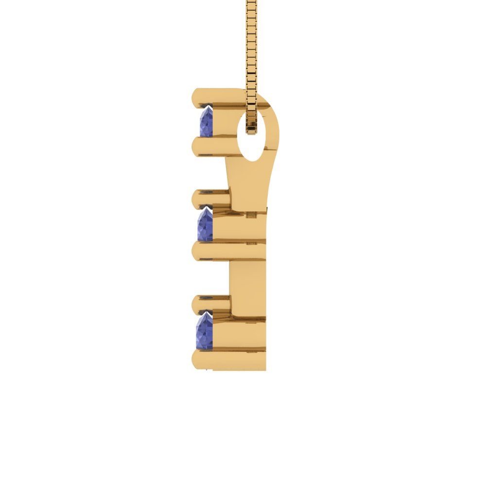 0.21 tcw Necklace Pendant - 14K White Gold Round Cut Charm Tanzanite - Adjustable Length - 15in Box Chain to 18in