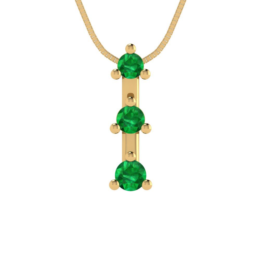 0.21cttw Round Cut Emerald Gold-Plated 925 Silver Pendant and 16" Box-Chain Necklace