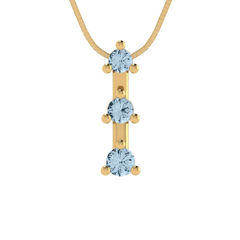 0.21 tcw Necklace Pendant - 14K White Gold Round Cut Charm Blue - Adjustable Length - 15in Box Chain to 18in