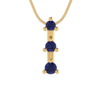 0.21 tcw Necklace Pendant - 14K White Gold Round Cut Charm Tanzanite - Adjustable Length - 15in Box Chain to 18in