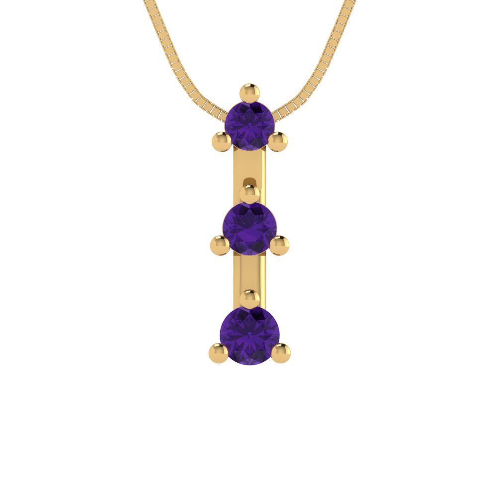 0.21cttw Round Cut Amethyst Gold-Plated 925 Silver Pendant and 16" Box-Chain Necklace