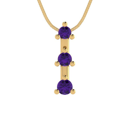 0.21cttw Round Cut Amethyst Gold-Plated 925 Silver Pendant and 16" Box-Chain Necklace