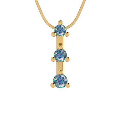 0.21 tcw Necklace Pendant - 14K White Gold Round Cut Charm Blue Moissanite - Adjustable Length - 15in Box Chain to 18in