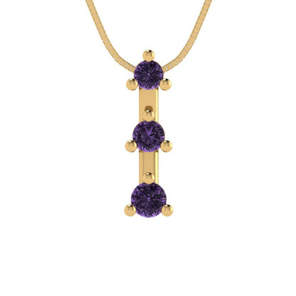 0.21 tcw Necklace Pendant - 14K White Gold Round Cut Charm Alexandrite - Adjustable Length - 15in Box Chain to 18in