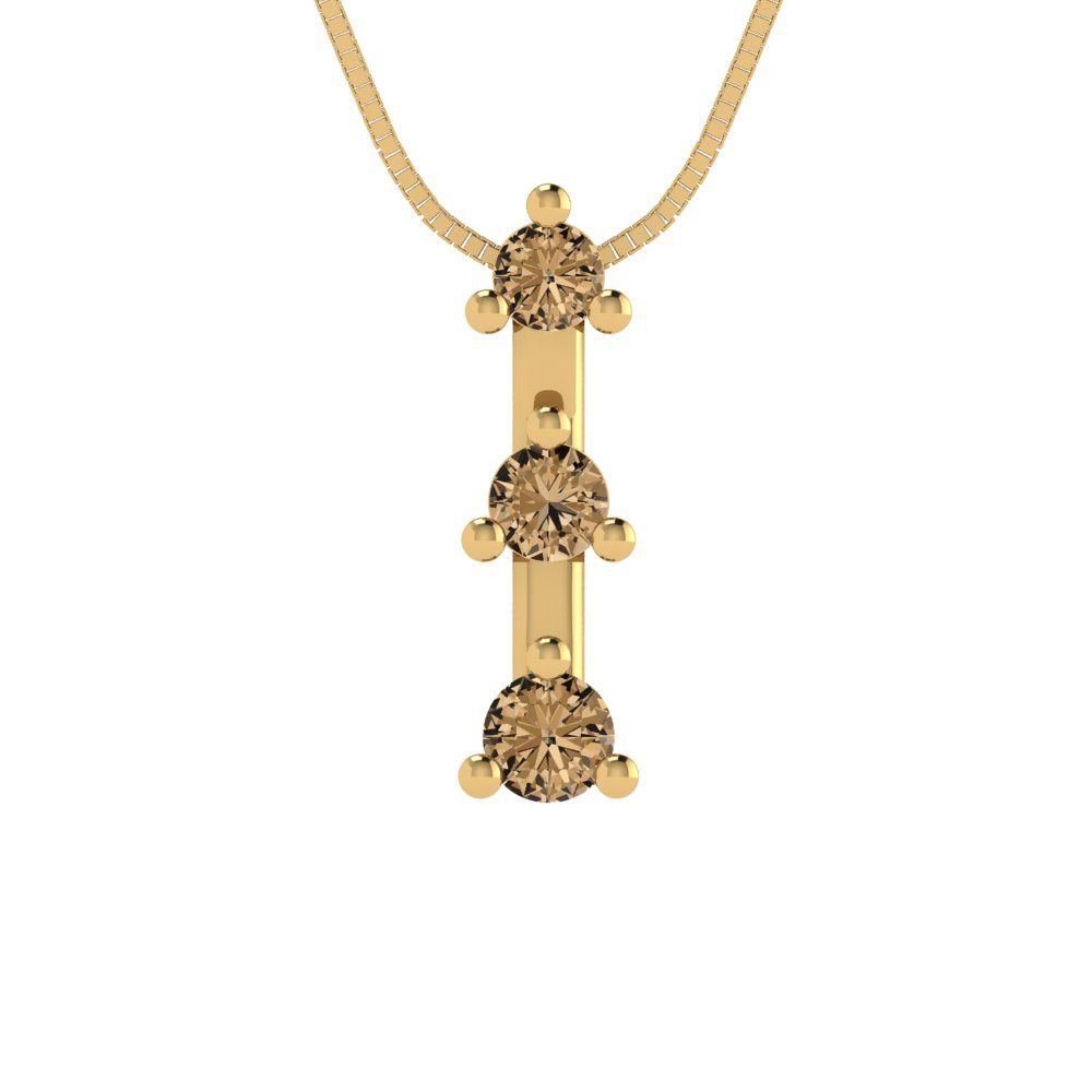 0.21 tcw Necklace Pendant - 14K White Gold Round Cut Charm Champagne - Adjustable Length - 15in Box Chain to 18in