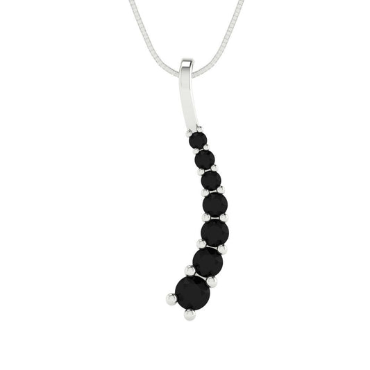 0.465 tcw Necklace Pendant - 14K White Gold Round Cut Charm Onyx - Adjustable Length - 15in Box Chain to 18in
