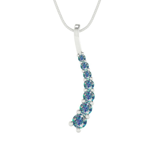 0.465 tcw Necklace Pendant - 14K White Gold Round Cut Charm Blue Moissanite - Adjustable Length - 15in Box Chain to 18in