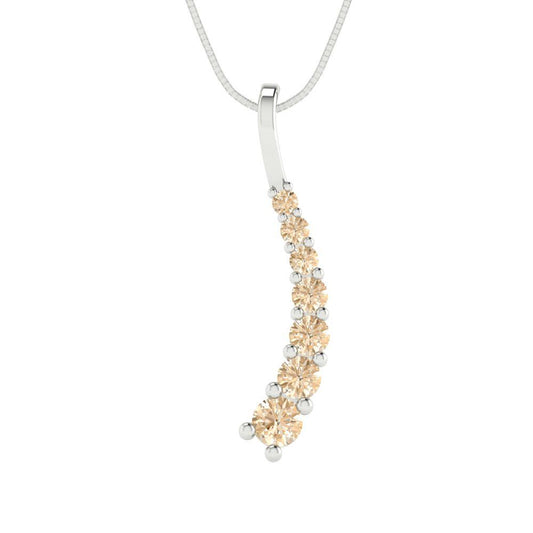 0.465 tcw Necklace Pendant - 14K White Gold Round Cut Charm Morganite - Adjustable Length - 15in Box Chain to 18in