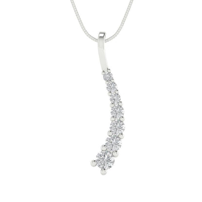 0.465 tcw Necklace Pendant - 14K White Gold Round Cut Charm Zirconia Diamond - Adjustable Length - 15in Box Chain to 18in