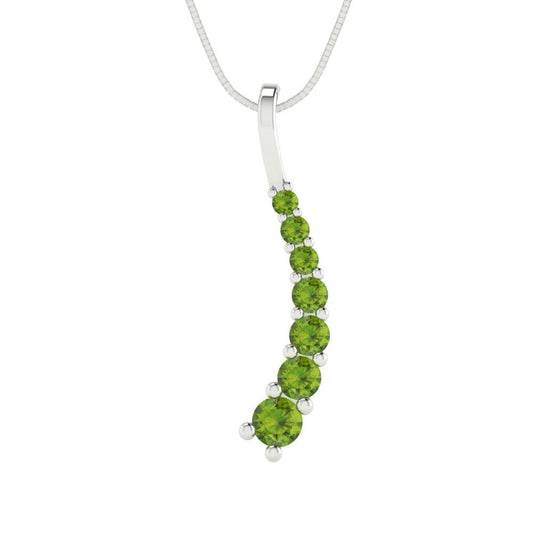 0.465 tcw Necklace Pendant - 14K White Gold Round Cut Charm Peridot - Adjustable Length - 15in Box Chain to 18in
