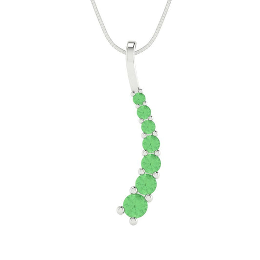 0.465 tcw Necklace Pendant - 14K White Gold Round Cut Charm Green - Adjustable Length - 15in Box Chain to 18in