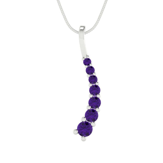 0.465 tcw Necklace Pendant - 14K White Gold Round Cut Charm Amethyst - Adjustable Length - 15in Box Chain to 18in