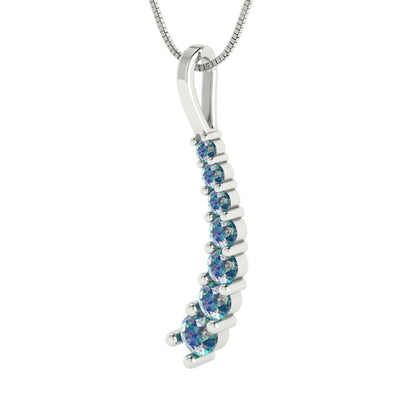 0.465 tcw Necklace Pendant - 14K White Gold Round Cut Charm Blue Moissanite - Adjustable Length - 15in Box Chain to 18in