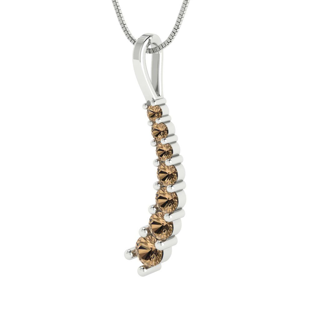 0.465cttw Round Cut Champagne Gold-Plated 925 Silver Pendant and 16" Box-Chain Necklace