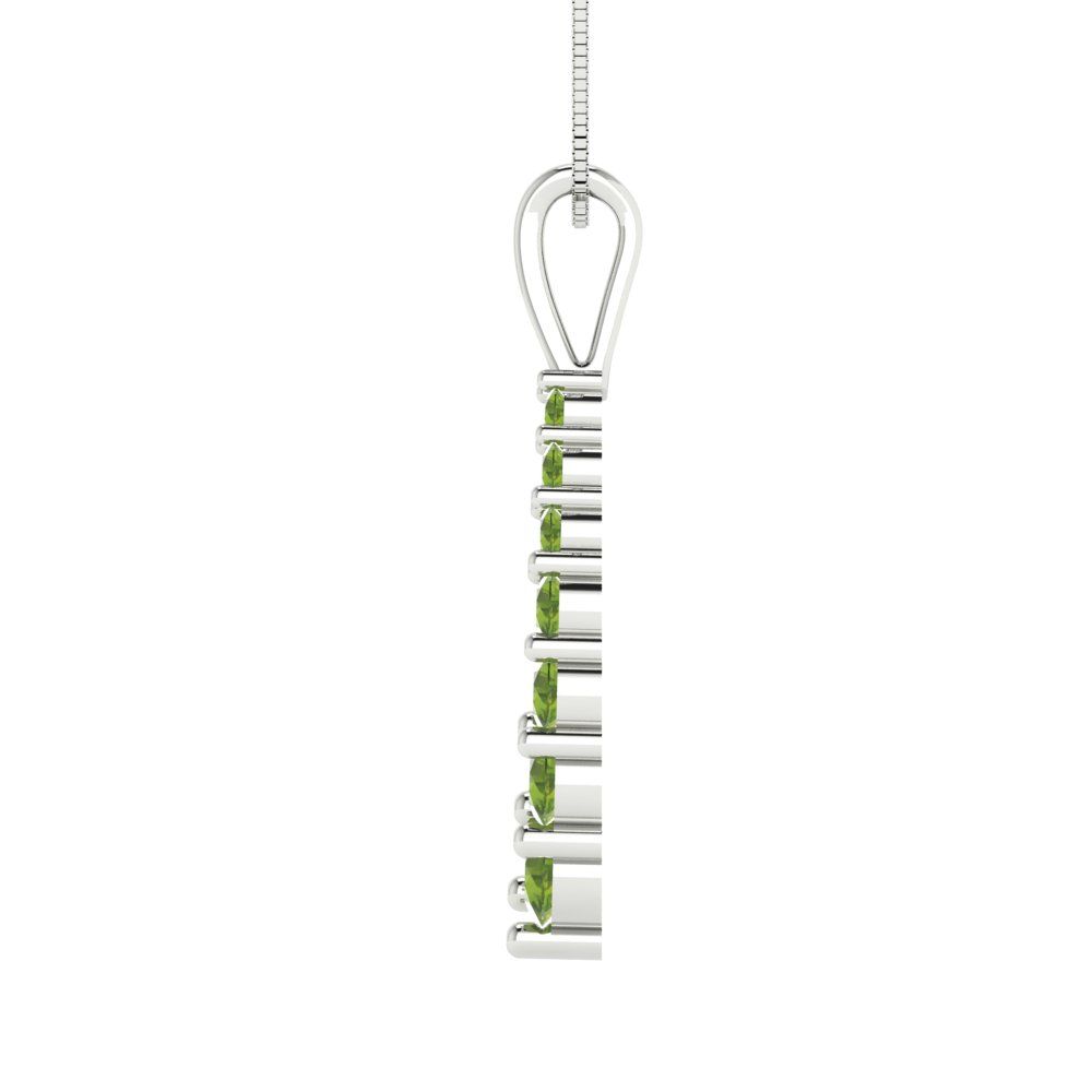 0.465 tcw Necklace Pendant - 14K White Gold Round Cut Charm Peridot - Adjustable Length - 15in Box Chain to 18in