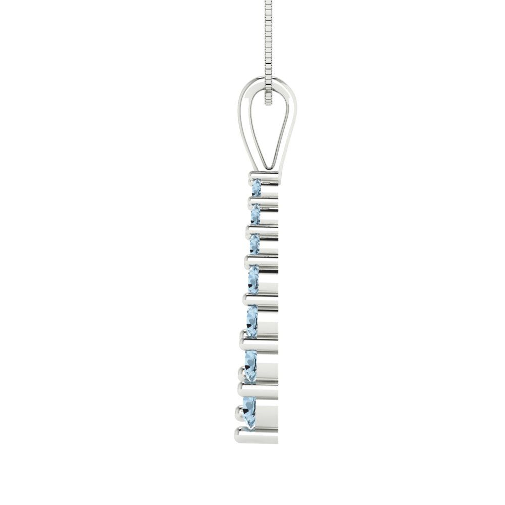 0.465 tcw Necklace Pendant - 14K White Gold Round Cut Charm Swiss Blue Topaz - Adjustable Length - 15in Box Chain to 18in