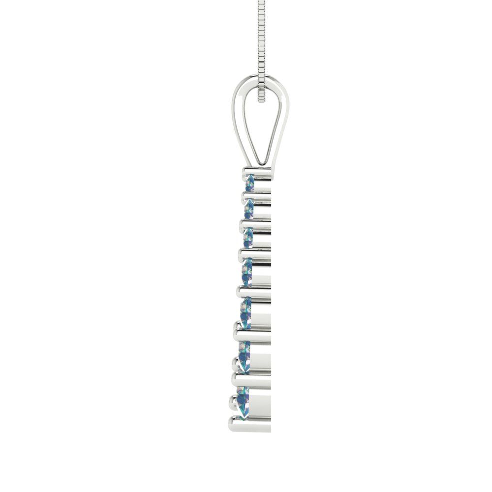 0.465 tcw Necklace Pendant - 14K White Gold Round Cut Charm Blue Moissanite - Adjustable Length - 15in Box Chain to 18in