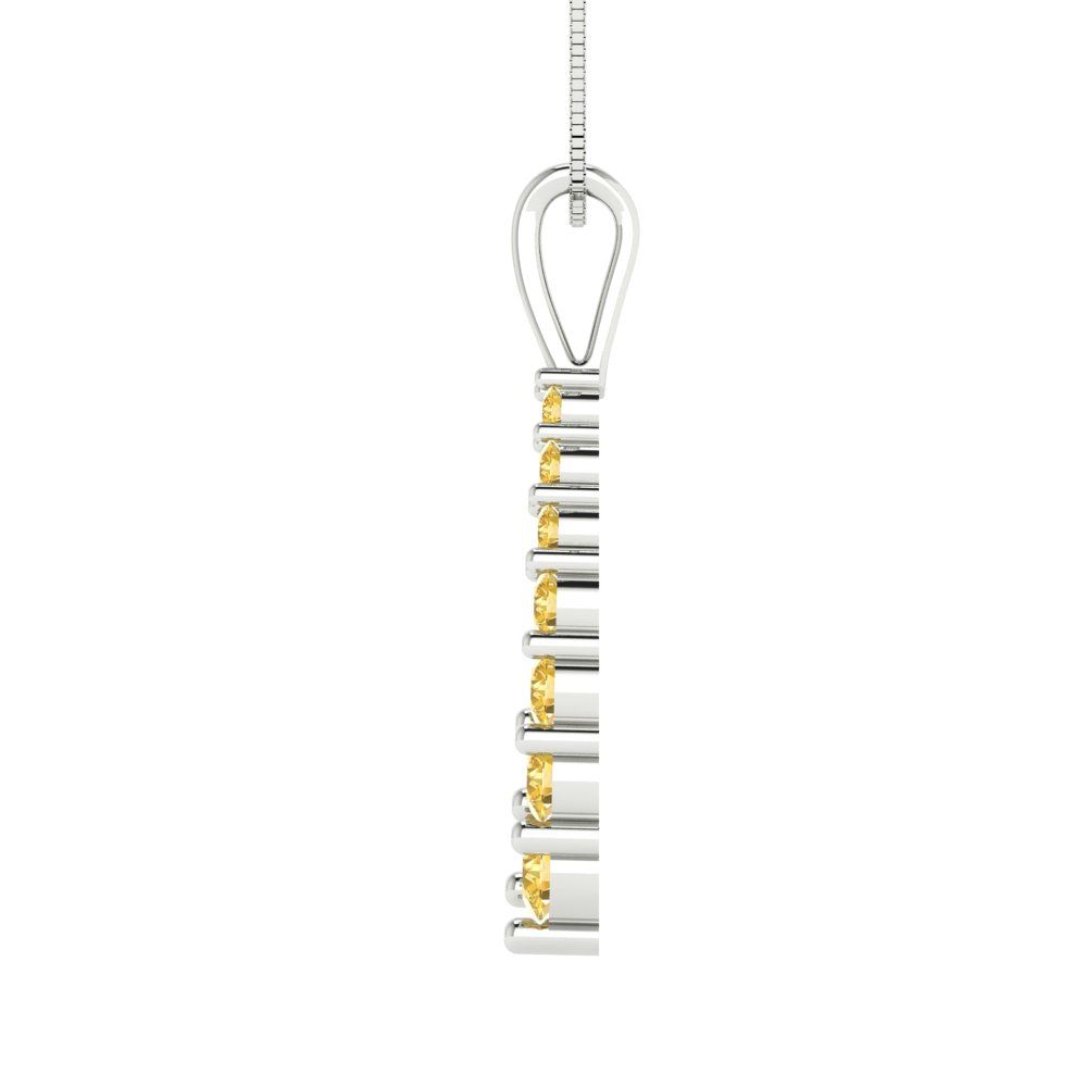 0.465 tcw Necklace Pendant - 14K White Gold Round Cut Charm Citrine - Adjustable Length - 15in Box Chain to 18in
