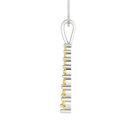 0.465 tcw Necklace Pendant - 14K White Gold Round Cut Charm Citrine - Adjustable Length - 15in Box Chain to 18in