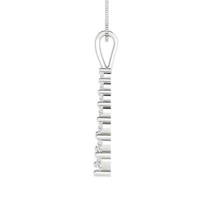 0.465 tcw Necklace Pendant - 14K White Gold Round Cut Charm Zirconia Diamond - Adjustable Length - 15in Box Chain to 18in