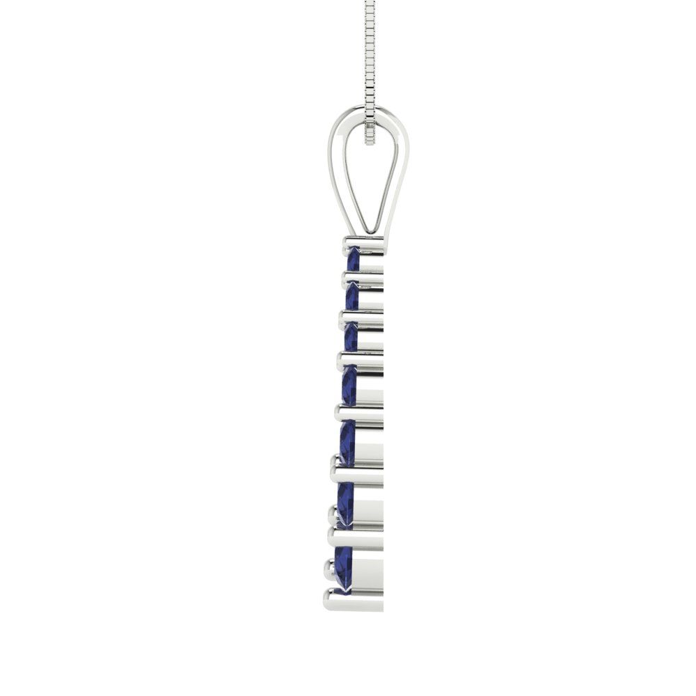 0.465 tcw Necklace Pendant - 14K White Gold Round Cut Charm Bluesapphire - Adjustable Length - 15in Box Chain to 18in