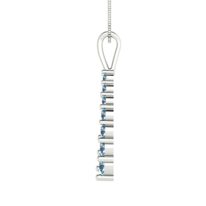 0.465 tcw Necklace Pendant - 14K White Gold Round Cut Charm Blue Moissanite - Adjustable Length - 15in Box Chain to 18in