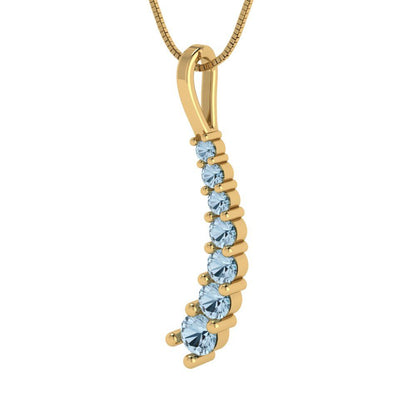 0.465cttw Round Cut Aquamarine Gold-Plated 925 Silver Pendant and 16" Box-Chain Necklace