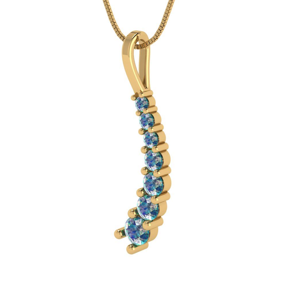 0.465 tcw Necklace Pendant - 14K White Gold Round Cut Charm Blue Moissanite - Adjustable Length - 15in Box Chain to 18in